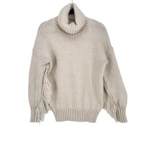 Willow And Wind Womens Cream Fringe Boho Southwestern Turtleneck Sweater Medium